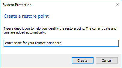 Creating System Restore Point